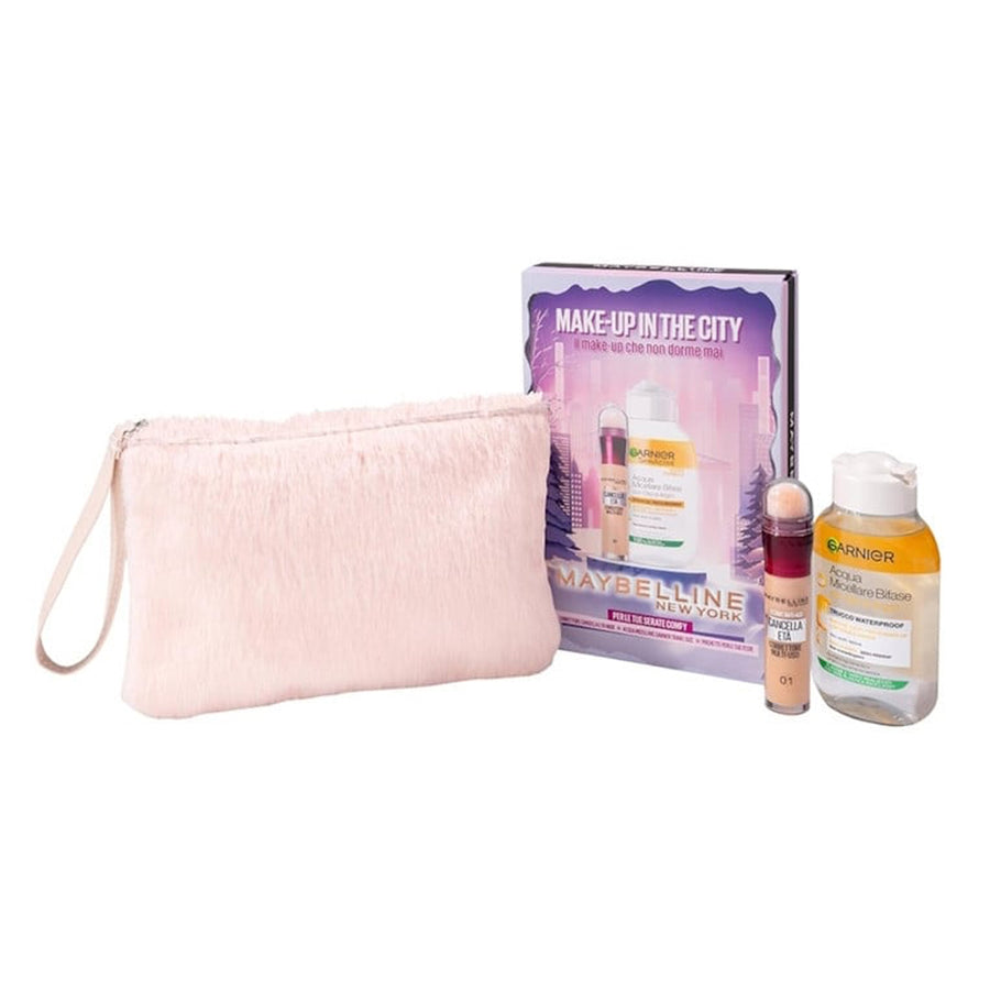 MAYBELLINE NEW YORK FLUFFY POUCH + MULTI-USE CONCEALER 01 + MICELLAR WASSER