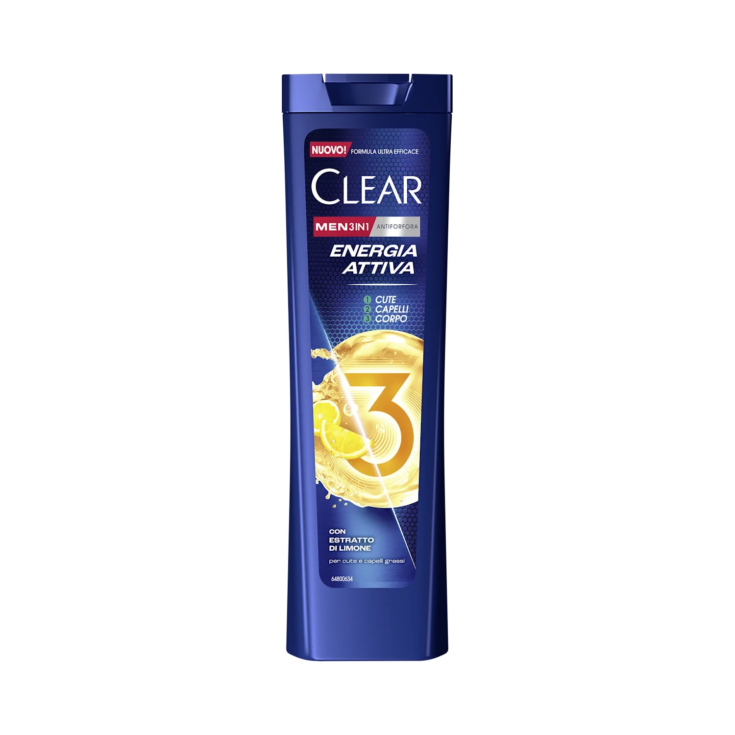 Klares Shampoo für Männer, 225 ml, Aktive Energie, 3-in-1