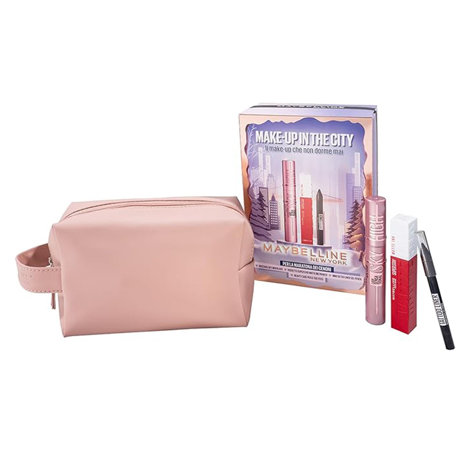 MAYBELLINE NEW YORK  BEUTY CASE SOFT TOUCH+MASCARA +ROSSETTO LIQUIDO+MATTITA OCCHI