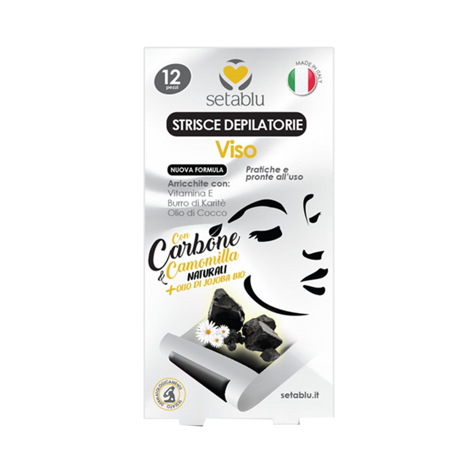 SETABLU STRISCE DEPILATORIE VISO X12 CARBONE E CAMOMILLA